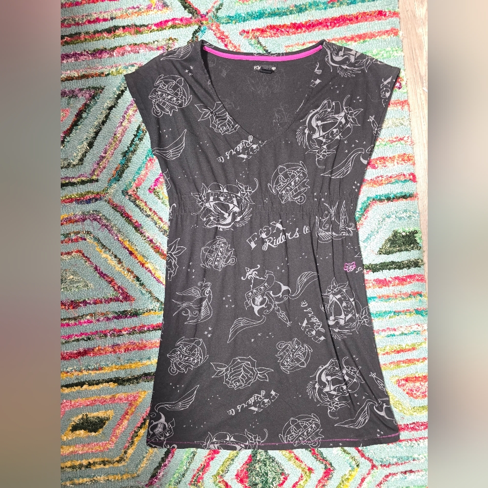 Fox‎ Racing Womens Riding Hard Mini Dress Size MD Black With Grey Graphics. EUC